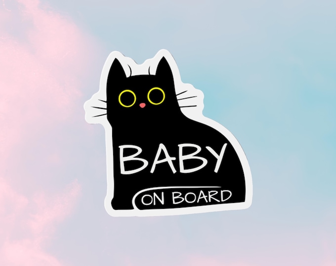Baby on Board Car Magnet Baby on Board Magnet Baby on Board Decal Black Cat Sticker Cute Car Accessories Cat Lover Gift Baby Shower Gift