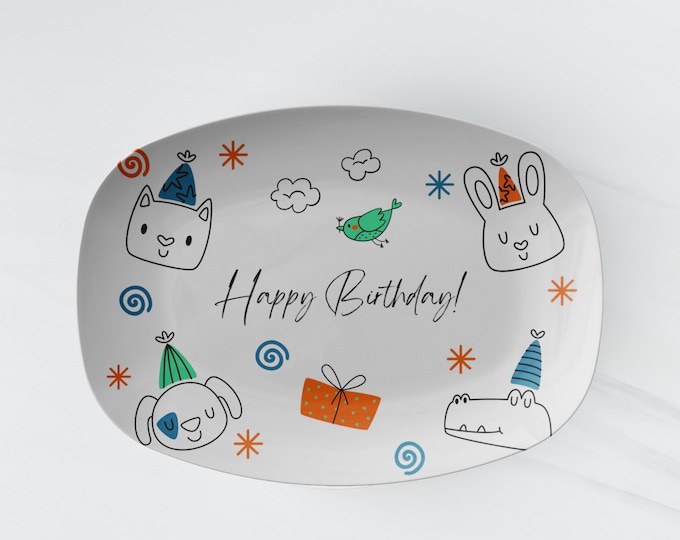 Happy Birthday Serving Platter: Reusable Party Cake Tray, BPA-Free Polymer