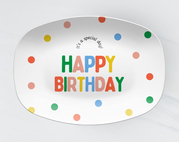 Happy Birthday Platter Reusable Birthday Party Plate Kids Birthday Decor Unbreakable Cake Plate Milestone Gift Idea Colorful Party Tray