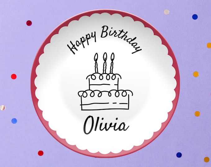 Personalized Happy Birthday Cake Plate Unbreakable Keepsake Gift