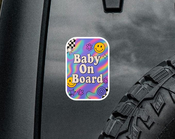 Holographic Baby On Board Magnet or Sticker: Smiley Face Car Safety Sign