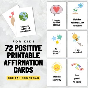 Cartes d'affirmation | Pleine Conscience | Affirmations | Pour les enfants | Affirmations quotidiennes | Affirmations positives | Santé mentale | Imprimable