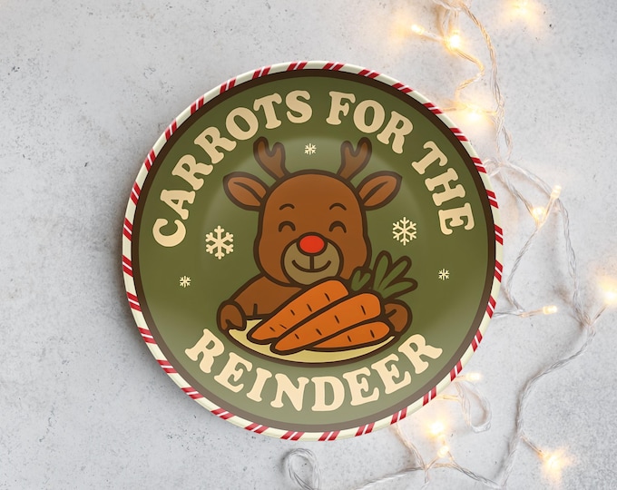 Reindeer Carrot Plate Retro Santa Christmas Eve Holiday Plate Set