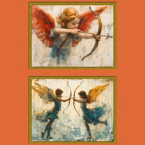 2 Cupid Print Set | Cupid Wall Art | Angel Cherub Print | Valentines Day Art | Cupid Angel Art | Watercolor Print | Digital Download Bundle