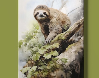 Sloth Art Print Instant Download: A Printable Artwork of a Sloth Sitting on a Tree Branch