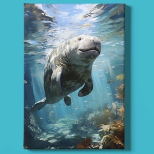 Manatee Art Print | Manatee Wall Art | Manatee Painting | Manatee Watercolor | Aquatic Animals Art | Marine Life Art | Instant Download