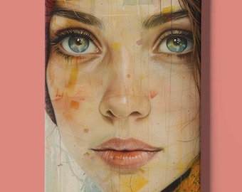 Boho Woman Face Art Print Instant Download: Printable Artwork of a Woman with Blue Eyes