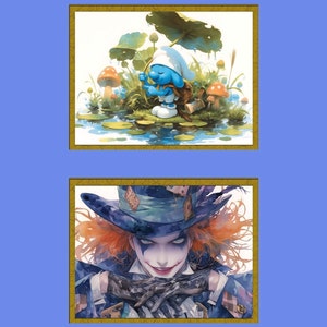 Conjunto de 2 impresiones artísticas de personajes de cómics / Arte de los Pitufos / Arte del Guasón / Arte mural de cuentos de hadas / Arte de libros de cuentos / Impresión artística de cómics / Paquete de descarga digital