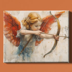 Cupid Print | Angel Wall Art | Cupid Bow and Arrow Art | Angel with Wings Art | Valentines Day Gift | Watercolor Painting | Instant Download