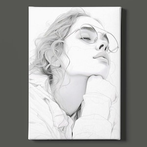 Girl with Glasses Art Print | Woman Sketch Wall Art | Pencil Drawing | Charcoal Artwork | Monochrome Art | Woman Painting | Instant Download