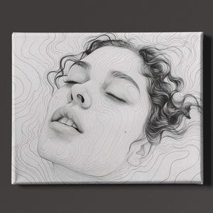 Woman Floating in Water Print | Woman Sketch Wall Art | Pencil Drawing | Charcoal Print | Monochrome Art | Woman Face Art | Instant Download