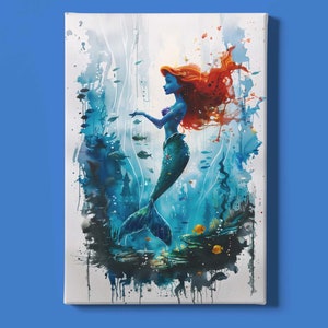 Impresión de Ariel / Impresión artística de La Sirenita / Arte mural de cuentos de hadas / Arte de libros de cuentos / Arte de princesas / Arte mágico / Arte de fábulas / Descarga instantánea