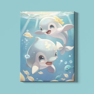 Dolphin Art Print | Baby Dolphin Wall Art | Baby Animal Art | Dolphin Watercolor Painting | Underwater Sea Creatures Art | Instant Download