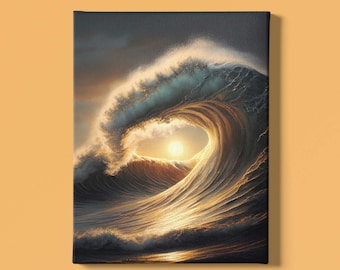 Ocean Sunrise Painting | Pipeline Wave Art Print | Ocean Wave Wall Art | Seascape Art | Ocean Wave Painting | Ocean Art | Instant Download