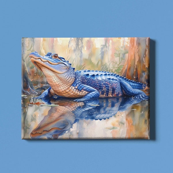 Alligator Wall Art Printable | Reptile Art | Wildlife Artwork | Wild Animal Watercolor Painting | Wilderness Art | Instant Download Prints