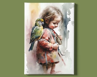 Pet Parrot Art Print Instant Download: Watercolor Painting of a