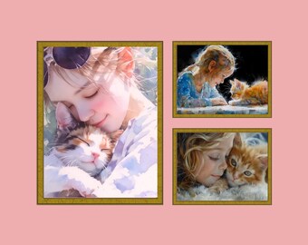Girl and Cat Print Digital Download Bundle: Set of 3 Printables for Per Lovers