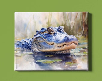 Crocodile Art Print Instant Download: A Printable Artwork of a Crocodile Peeping from the Waters