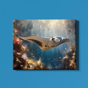 Mantarochen Kunstdruck | Manta Ray Wand Kunst | Mantarochen Aquarell | Manta Rochen Kunst | Meerestiere Kunst | Meerestiere Kunst | Sofort Download