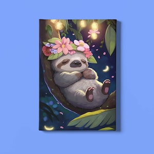 Impresión de arte de pared de perezoso bebé / Arte de perezoso / Arte de cachorro / Arte Montessori para niños pequeños / Arte de animales de la jungla / Acuarela de perezoso / Descarga instantánea