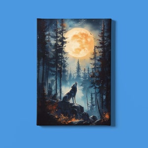 Wolf Howling at Moon Print | Lone Wolf Print | Wolf Wall Art | Full Moon Art | Wolf Print | Wildlife Watercolor Painting | Instant Download