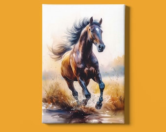 Horse Art Print Instant Download: Watercolor Painting of a Wild Horse Running