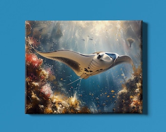 Manta Ray Art Print Instant Download: Watercolor Painting of a Sea Creature