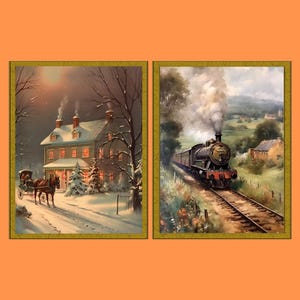 2 Transport Vehicle Art Print | Vintage Wall Art | Horse Drawn Carriage Art | Steam Engine Train Art | County Art | Digital Download Bundle