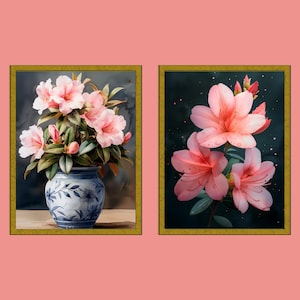 2 Azalea Art Print Set | Floral Wall Art | Rhododendron Artwork | Botanical Art | Botany Art | Flower Art Print | Digital Download Bundle
