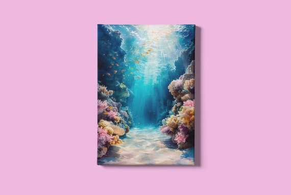 Underwater Seascape Art Print Instant Download: Watercolor Painting of a Sea Bed