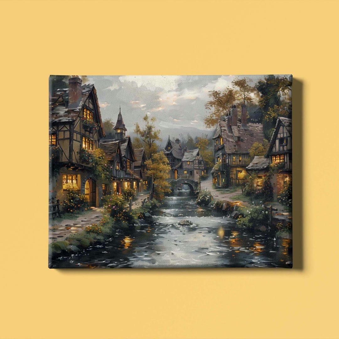 European Village Art Print Instant Download: Watercolor Painting of a ...