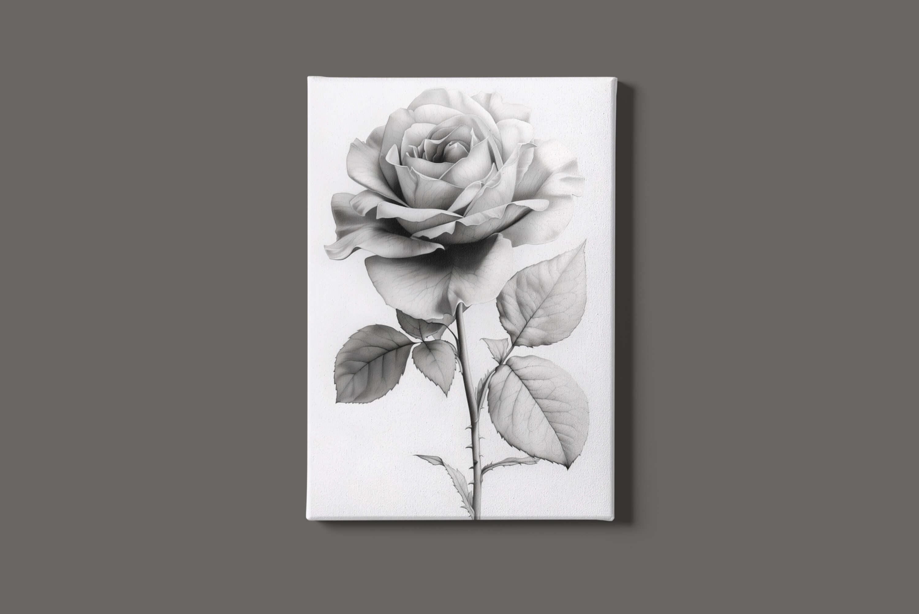 Rose Art Print Instant Download: Black and White Painting of a