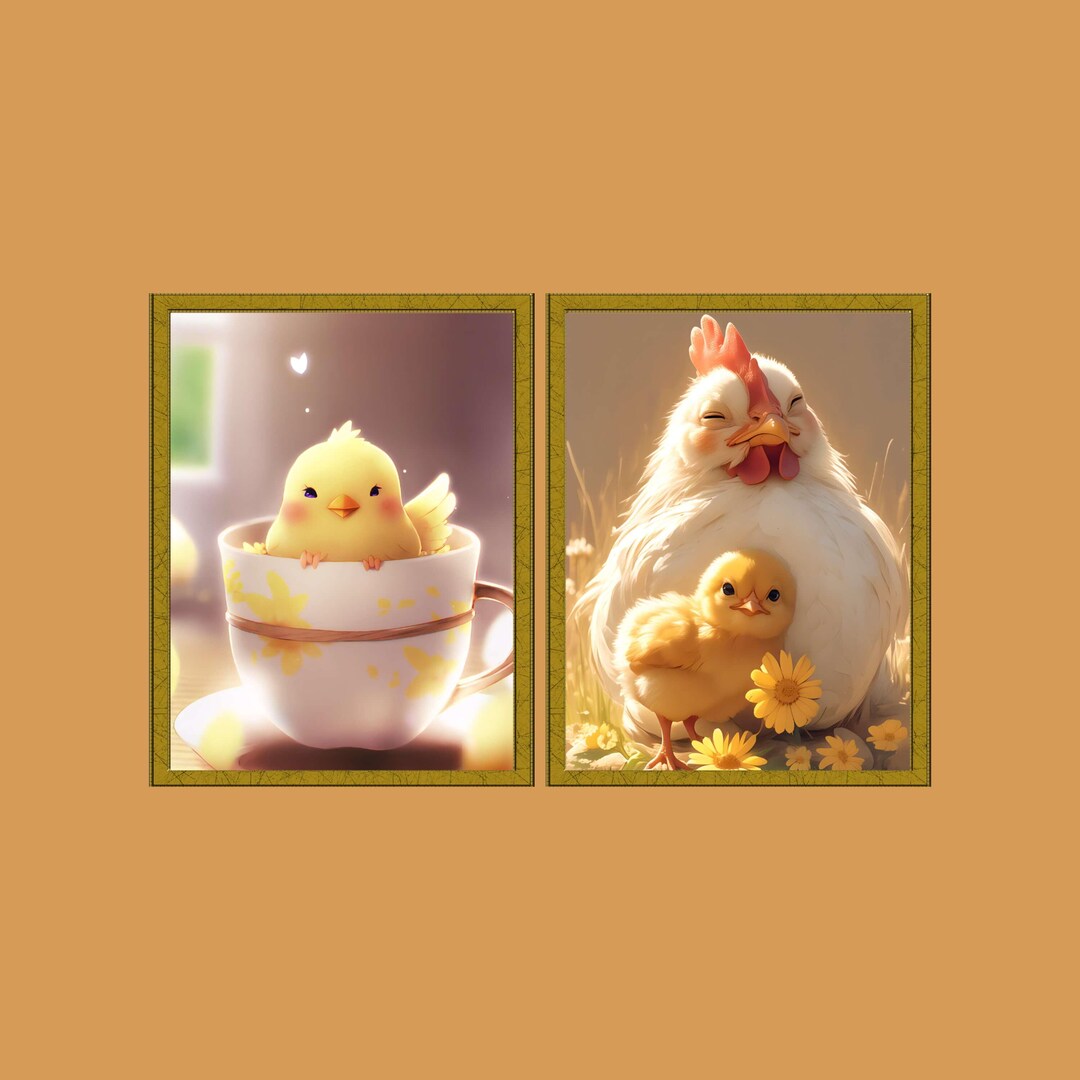 Chick and Hen Art Print Digital Download Bundle: A Set of 2 Printable ...