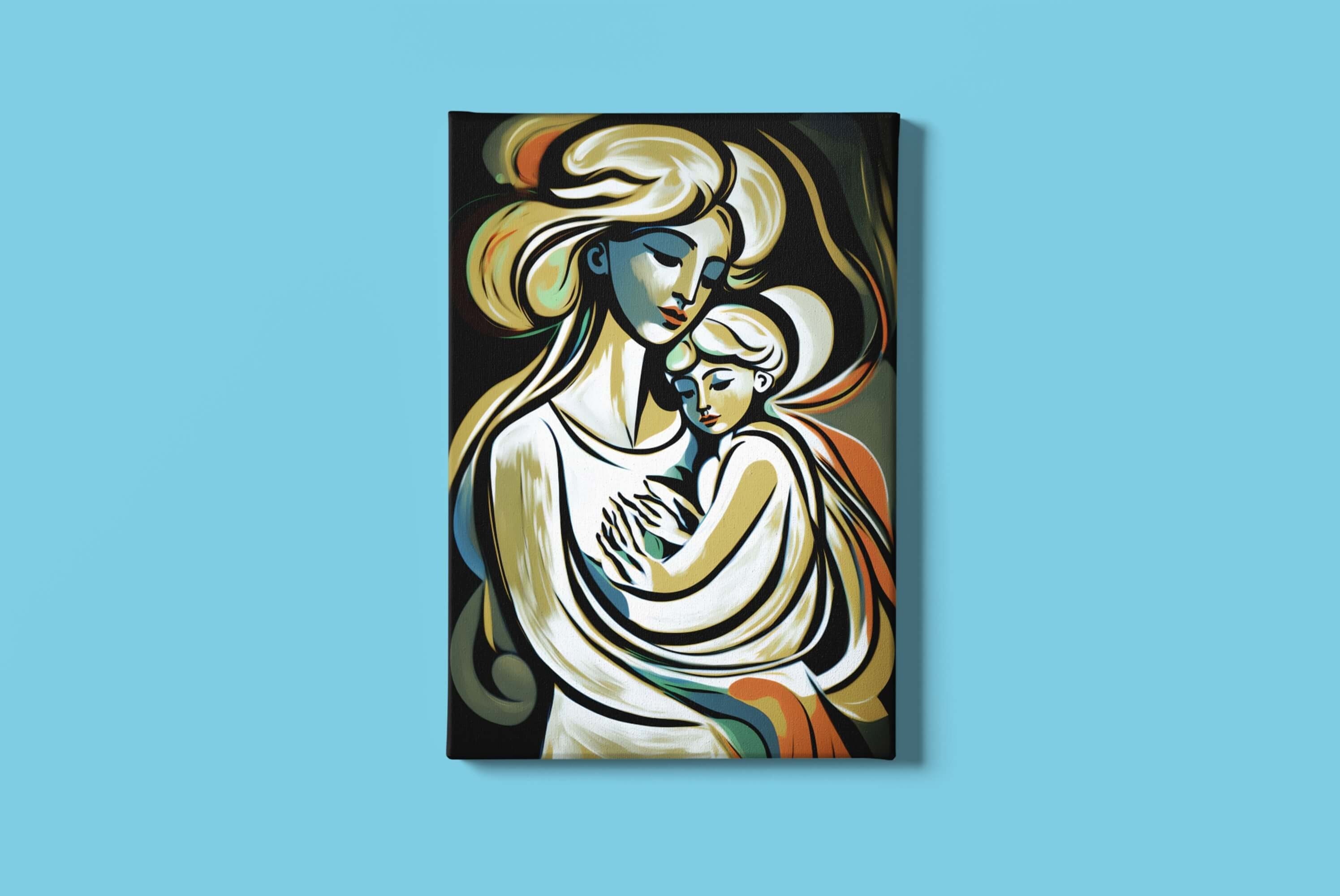 Mom and Child Art Print | Mother and Baby Wall Art Print | Mom Hugging Children Art | Abstract Art | Watercolor Painting | Instant Download
