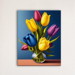 Mothers Day Tulips Wall Art | Colorful Tulips | Large Tulips in a Vase
