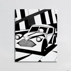 Arte mural vintage en blanco y negro / Arte mural retro / Pintura de automóviles