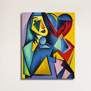 Romantic Valentine&#39;s Love Canvas Wall Art | Cubism Art Print | Valentine&#39;s Print | Romantic Art Print