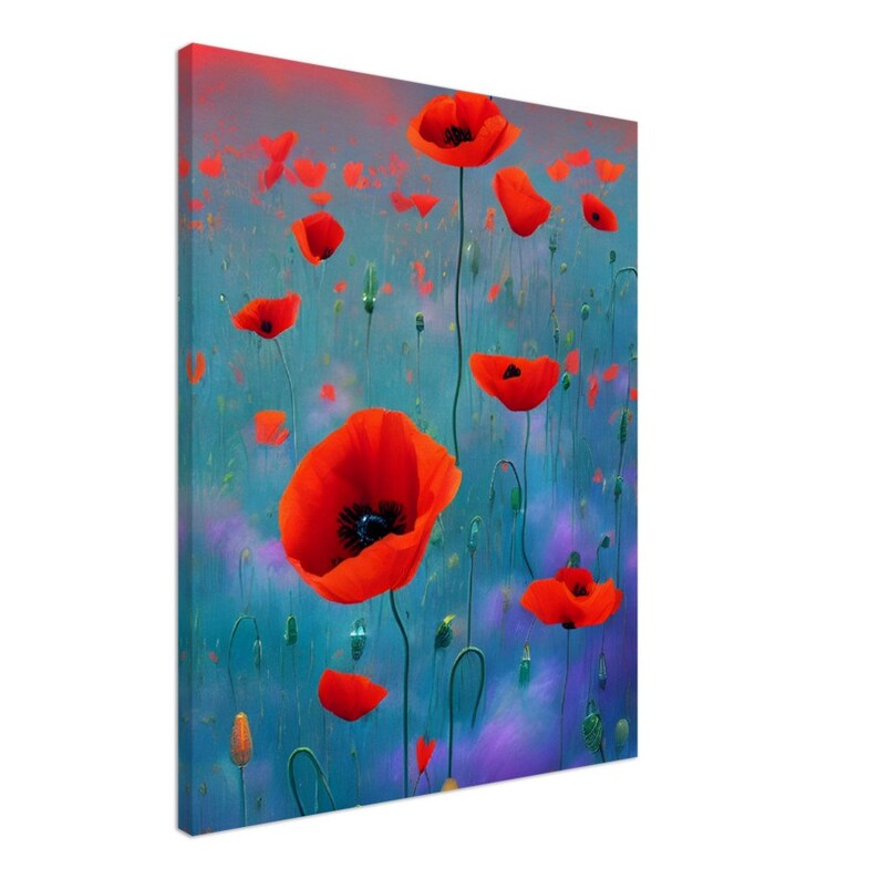 Impression Sur Toile Champ De Coquelicots Fleurs - Art Mural Moderne Coloré - Neuf