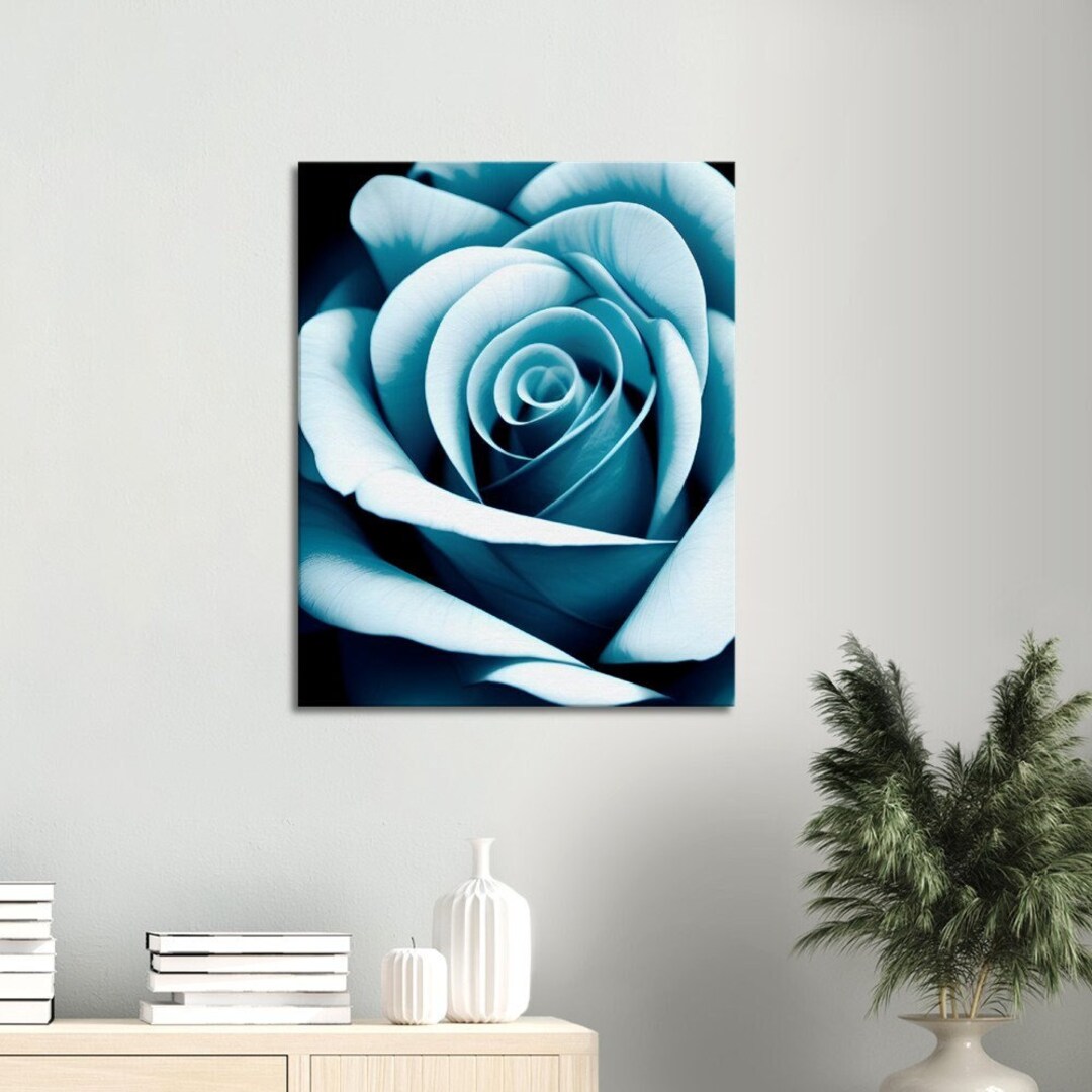 Blue Rose Flower Print Flower Wall Art Blue Painting Etsy