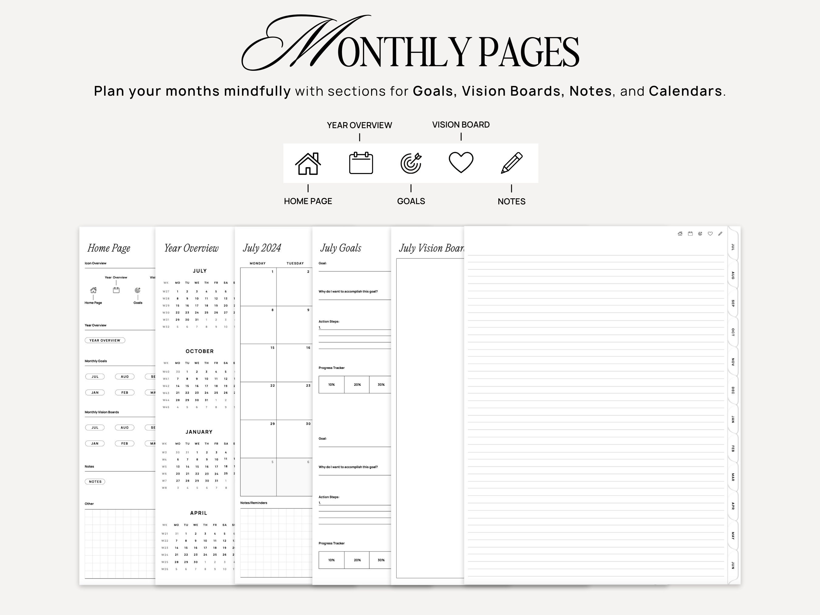 2024-2025 Mid Year Digital Planner for Goodnotes, Notability, Monthly ...