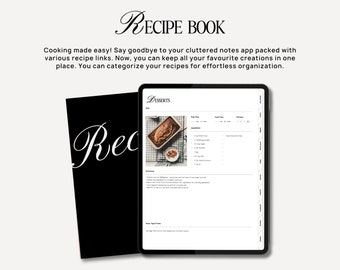 Livre de recettes numérique, planificateur de repas numérique, modèle de recette, planificateur de recettes Goodnotes, liste de courses numérique, inventaire de cuisine numérique