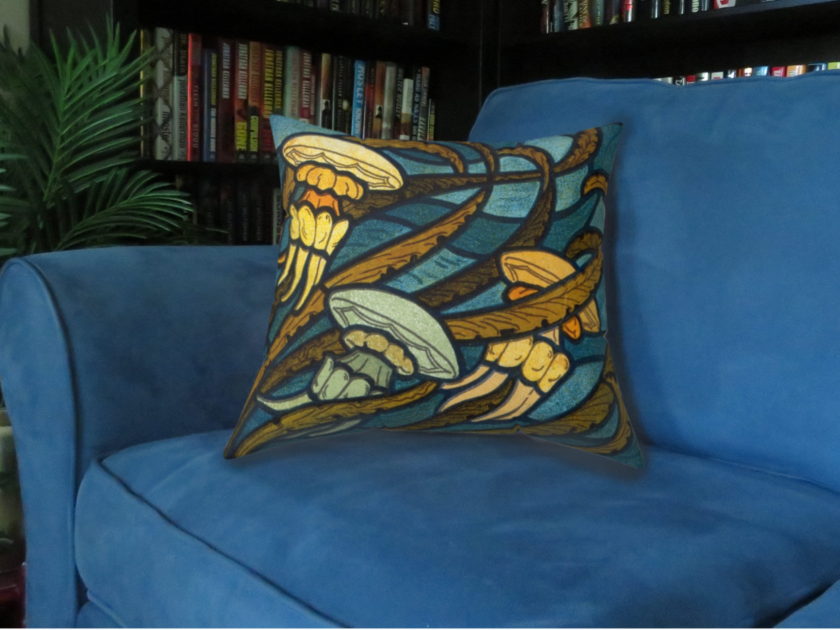 Jellyfish Pillow Stained Glass Look Art Art Nouveau Pillow Etsy