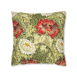 William Morris Chrysanthemum Pattern Pillow Cover in Crimson - Pillow Case in 4 Sizes - Arts & Crafts Movement Patterns