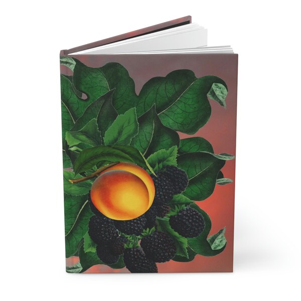 Fruit and Leaves Collage #1 - Peaches and Blackberries Art - Fruit on Journal - Exotic Colors Notebook - Wild Leaves Art - Gift Journal