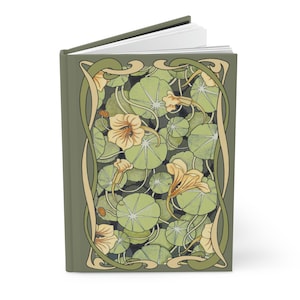 Art Nouveau Notebook - Nasturtium Designs - Floral Journal - Gift for Mom - 1900s Style Art - Orange Flower Notebook