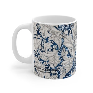 Inky Blue William Morris Wallflower Pattern 11oz Coffee Mug - Art Nouveau Design Mug