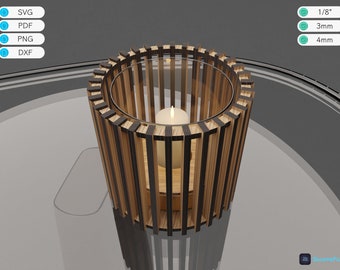 SVG Laser Cut Candle Holder, 3&quot; x 3&quot; , 75x75mm, 3mm, 1/8&quot;, 4mm Files, Ikea Candle Holder