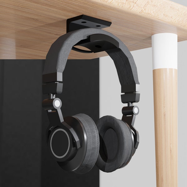 3D STL Headphones Desk Holder, Headset Holder, 3D Print Desk Organizer, Digital File for Hidden Under Desk Headphones Mount