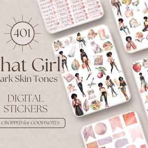 That Girl GoodNotes Stickers Black Girls 401 Lifestyle Digital Stickers That Girl Sticker Book for GoodNotes for Dark Skin Tones [EF084]