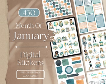 JANUARY Digital Stickers GOODNOTES STICKERS | 430+ Month of January GoodNotes Planner Digital Books Stickers Pack [EF027]